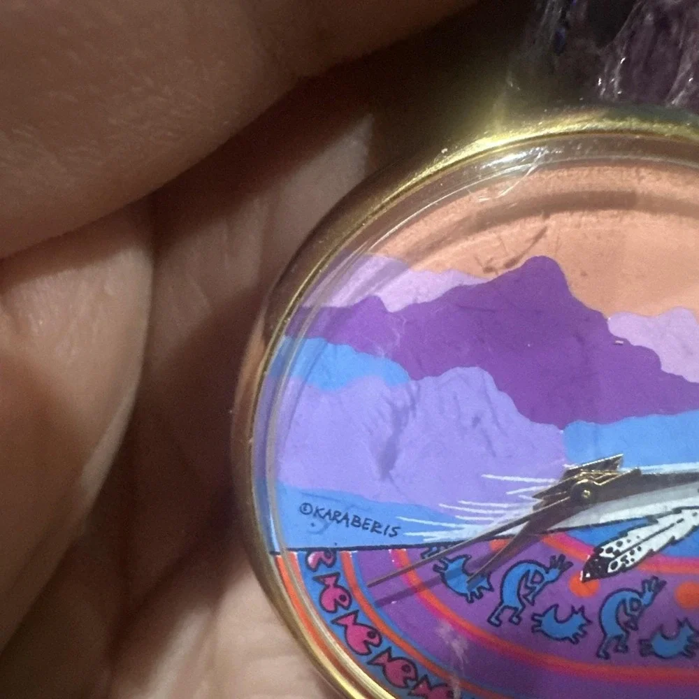 VTG Karaberis Art Watch Kokopelli Southwest Spirit Purple Python Snake Band RUNS